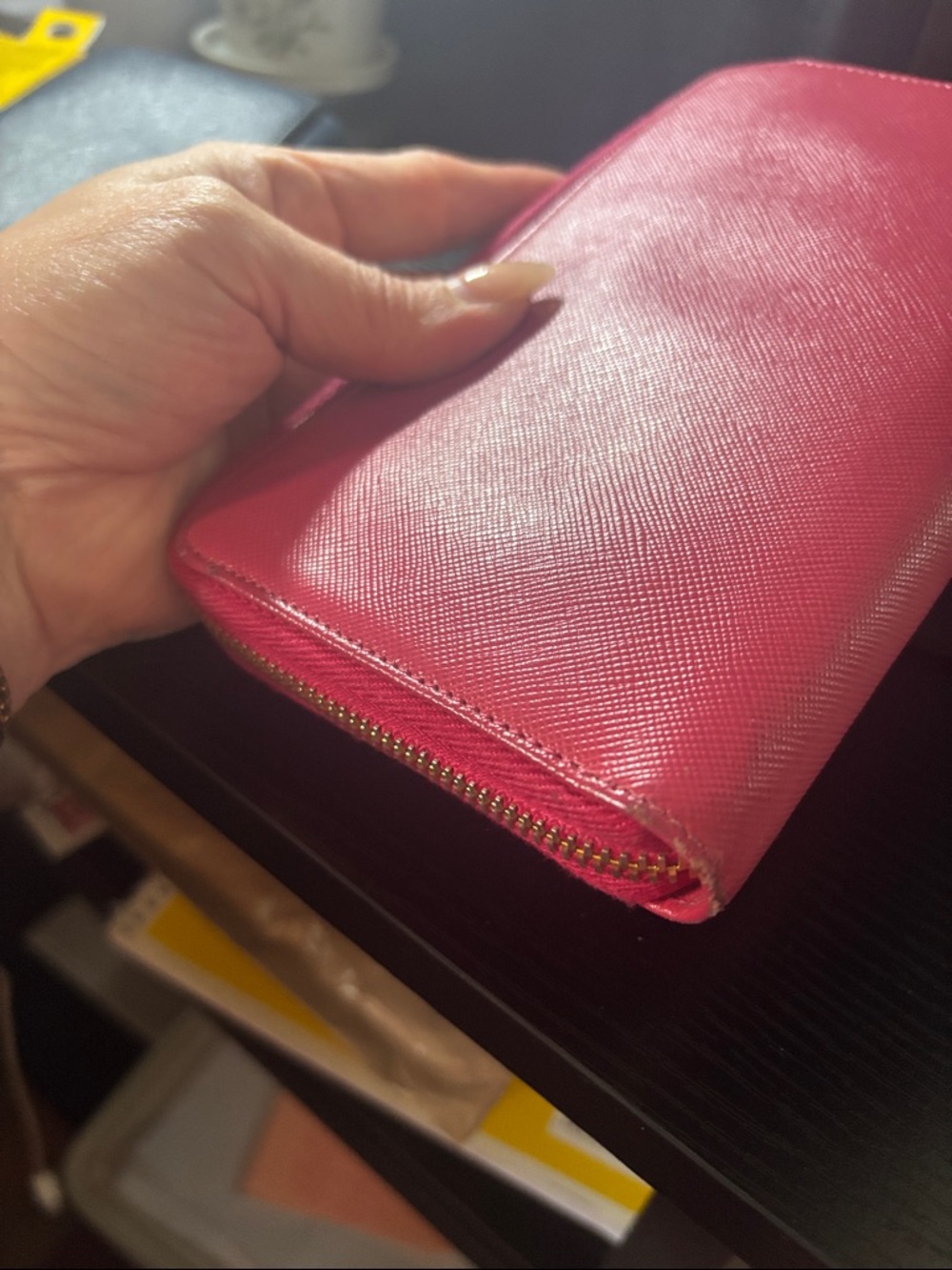 Prada Pink Saffiano Zip Wallet with Gold Logo - Picture 6 of 17